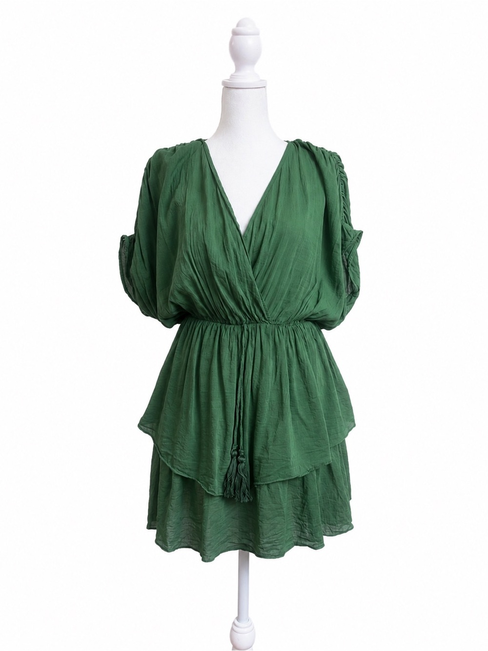 Zara Green Wrap Romper XS Puff Sleeve Lined Shorts
